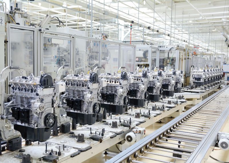 Production assembly line for manufacturing of engines